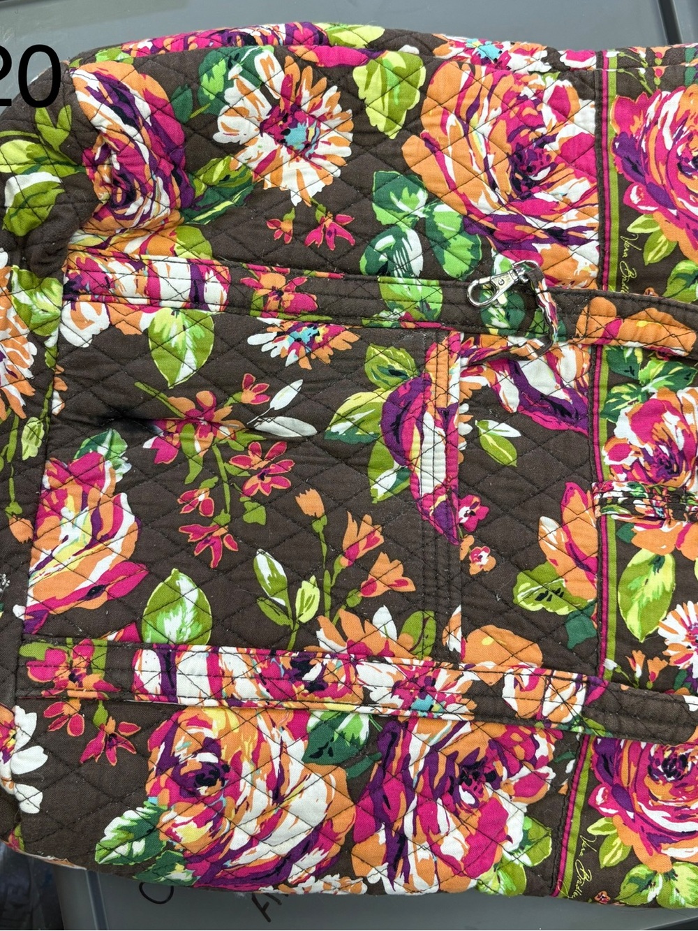 Vera Bradley Quilted Floral Tote in Brown, Pink, Orange & Green
